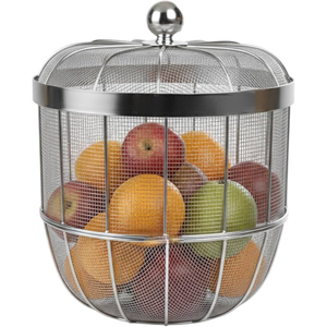 Luxury Gold Metal Fruit <b>Basket</b> With Protective Dome Lid <b>Large</b> Capacity Mesh Wire Bowl For Kitchen Countertop & Dining Tabletop - Product Image 2