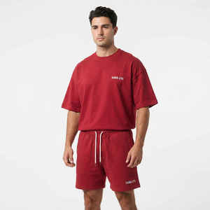 Wholesale Summer Mens Sports Casual <b>Twin</b> <b>Set</b> Printed Knitted T Shirt Shorts Breathable Cotton Two Piece Street Style - Product Image 1