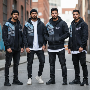 Sudaderas con capucha de alta calidad, personalizadas con pedrería, logotipos serigrafiados, estilo streetwear, corte holgado, efecto desgastado por el sol, con cremallera. - Product Image 3