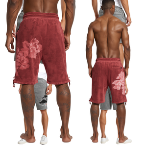 Shorts en molleton français délavé de qualité supérieure à prix de gros avec impression en relief et broderie pour hommes - Product Image 3