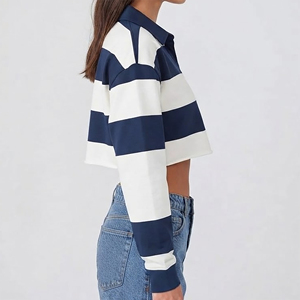 OEM/ODM Custom Made <b>Crop</b> <b>Top</b> Fit Short Sleeve <b>Stripe</b> Design for Shirt 100% Cotton Knitted Jersey Casual Breathable - Product Image 2