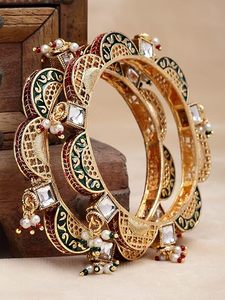 Bracelets indiens en laiton plaqué or 18 carats, design floral, incrustation de zircon, bijoux ethniques de mariage, certifiés, tendance, unisexe - Product Image 6