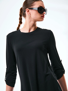Women's Longline T Shirt 3/4 <b>Sleeve</b> <b>Tunic</b> <b>Top</b> Curved Hem Round Neck Casual Relaxed Fit Custom OEM Wholesale Fashion Apparel - Product Image 4