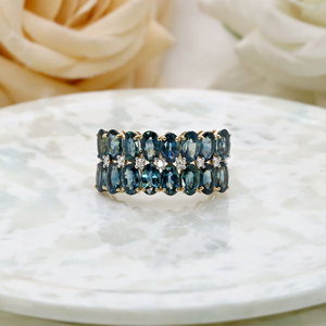 Anillo de Oro Amarillo Sólido de 14K con Zafiro Azul Ovalado y Diamantes para Mujer, Joyería Fina para Boda, Regalo, Fiesta - Product Image 3