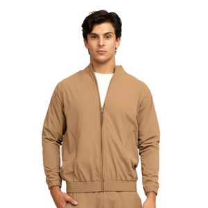 <b>Men's</b> Camel Brown Bomber <b>Jacket</b> Casual <b>Lightweight</b> Zip Up Stand Collar <b>Jacket</b> Ribbed Hem Custom Wholesale - Product Image 1
