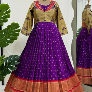 ชุดเดรสยาวผ้าไหม J-CARD หนาสไตล์อินเดียตอนใต้พร้อมปักลายชุดโกติสั่งได้เลย - Product Image 3