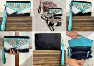 Bolsos de mano de piel auténtica de vaca con concho turquesa de lujo y diseño floral grabado a mano para mujer, venta al por mayor, gran éxito de ventas. - Product Image 3