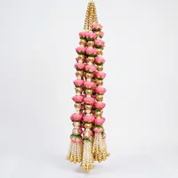 Rideau de porte suspendu en perles de fleurs de lotus roses, décoration murale traditionnelle indienne