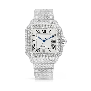 <b>Square</b> Dial Mechanical Watch Ice Moissanite White Tone Stainless Steel Analog Wedding Anniversary for Men - Product Image 1