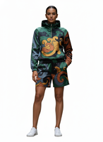 Ensemble de survêtement à capuche pour homme, motif nuage imprimé, manches courtes, short zippé, streetwear, été, décontracté, léger, séchage rapide