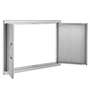 Double Outdoor Kitchen Door 33W X 22H Inch Stainless Steel Flush Mount <b>BBQ</b> Access Door with Vertical Wall Handles - Product Image 5