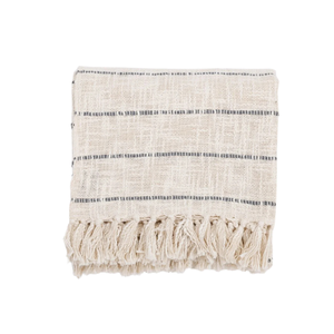 Beige Colour Handmade Bohemian Striped Linen Cotton Throw Blanket With Fringe <b>Edge</b> Rectangular Woven Home Decor All Season Use - Product Image 1