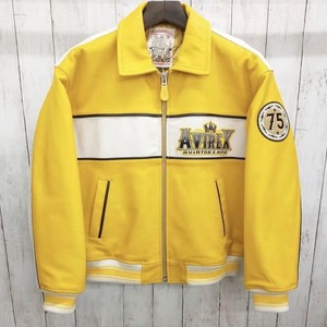 Blouson aviateur en cuir style vintage Avirex jaune Aviator King - Product Image 1