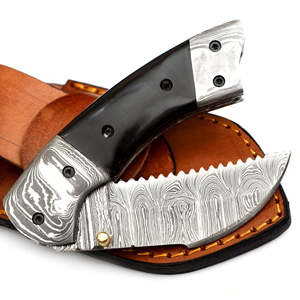 Couteau de survie pliable en acier Damas sur mesure avec manche en acier, couteau tactique avec étui en cuir OEM - Product Image 5