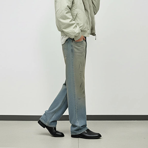 Pantalones Vaqueros Rectos para Hombre, 100% Algodón, Tejido Transpirable de Secado Rápido, Estilo Casual y Formal para Verano, Cintura Media, Lavado Medio - Product Image 3