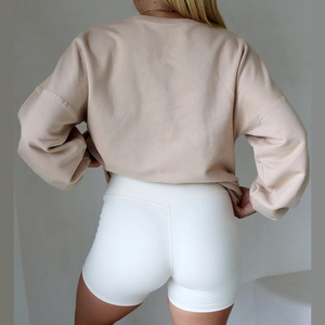 <b>White</b> Two <b>Piece</b> Yoga <b>Set</b> Square Neck Sports Bra High Waist Biker Shorts Seamless Activewear Matching <b>Set</b> - Product Image 3