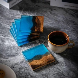 Wholesale <b>Epoxy</b> <b>Resin</b> Square Decorative Artistic Olive Wood Tea Coaster <b>Resin</b> Insulation Pad Custom Wood Coasters - Product Image 1