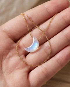 <b>Moonstone</b> Crescent <b>Pendant</b> Necklace Gold Silver Plated Chain Healing Crystal Protection Energy Stone Jewelry Gift - Product Image 3