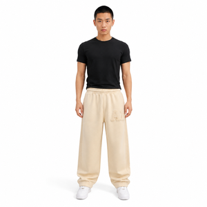 <b>Men's</b> Beige Cotton Sweatpants <b>Elastic</b> Waist Letter Logo Casual Joggers Autumn Wear Custom Logo Trendy Baggy <b>Mens</b> <b>Trouser</b> - Product Image 1