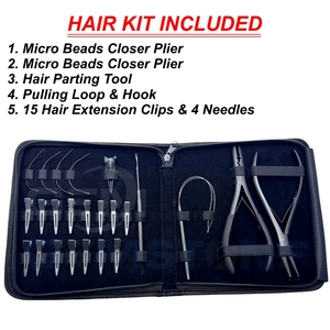 Kit d'outils professionnels en acier inoxydable pour extensions de cheveux, usage commercial, multifonctionnel, pinces plates et courbées de 7 pouces, clips, aiguilles - Product Image 2