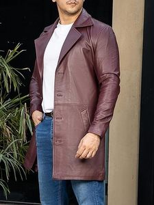 Veste en cuir sur mesure pour homme, manteau long noir à col, quatre poches, fermeture éclair, veste en cuir de motard, veste longue pour homme - Product Image 2