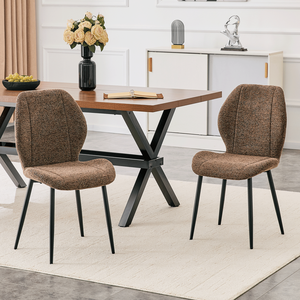 4 Set di Sedie da Pranzo in Tessuto Marrone Stile Retrò Minimalista con Cuscini Spaziosi e Confortevoli, Gambe in Metallo Nero Regolabili - Product Image 1