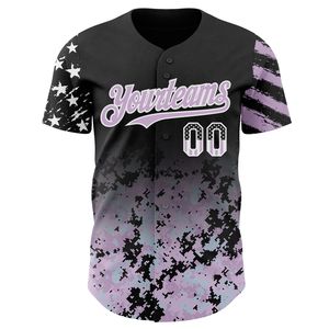 Camiseta de Béisbol Personalizada con Bandera de EE. UU. en Negro, Camuflaje Blanco-Púrpura Degradado, Estrellas y Rayas, Dos Tonos, Auténtica, 100% - Product Image 1