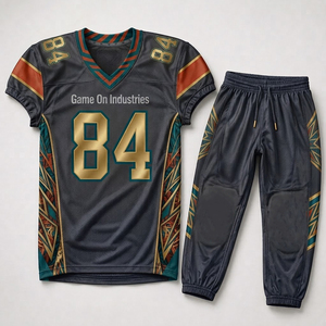 Sublimation Print American Football Uniform Set Breathable V-Neck Football Practice Jersey and Matching Padded Pants - Product Image 1