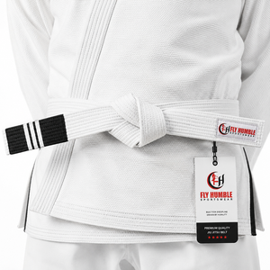 Kimono de Karate Fly Humble, Blanco, de Algodón, Unisex, para Adultos, Ropa de Artes Marciales Transpirable de 160g, Estilos Personalizados, Cinturón Negro y Rojo, Duradero - Product Image 2