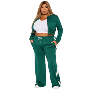 Chándal de chándal personalizado para mujer, conjunto de chaqueta recortada, conjunto de 2 piezas de alta calidad con capucha y cremallera y conjunto de Jogger para todas las estaciones - Product Image 1