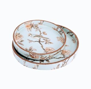 Plateau de service vintage en bois avec base à motifs émaillés pour servir le café - Product Image 4