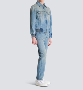 Veste en jean éco-responsable pour homme, nouvelle tendance, effet délavé léger, effet aléatoire, style streetwear hiver, fermeture éclair - Product Image 1
