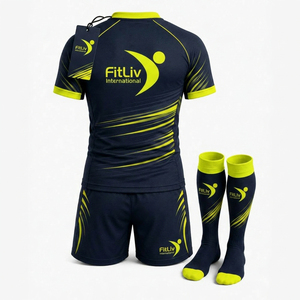 Uniforme de Rugby Unisex FitLiv International de Alta Calidad, Color Azul Marino y Amarillo, Transpirable, de Poliéster, Talla Adulto, Servicio OEM sin Costuras - Product Image 6