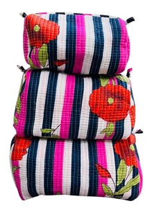 Set of 3 Bohemian Hand Block Printed Cotton Quilted Travel Cosmetic <b>Makeup</b> Pouch ( Set of 3 ) with Zipper Closure - Product Image 4