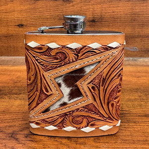 Nouvelle création directe en usine de luxe 7oz usiné à la main flacon de hanche de haute qualité en cuir de vachette flacon de hanche et entonnoir pour vin whisky - Product Image 2