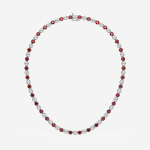 Collier élégant en rubis et diamants de laboratoire, 4,10 mm, taille ronde, 11 carats au total, bijoux pour femmes - Product Image 1