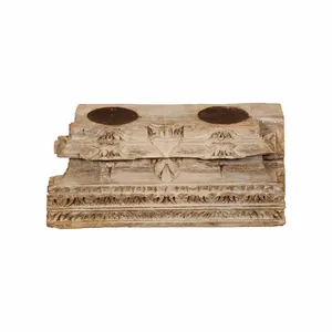 Base de Pilar de Madera Vintage, Portavelas Rectangular Khamiya, Tallado a Mano, Decoración Rústica para Jardín, Entrada, Sala de Estar - Product Image 3