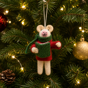 Handmade Needle Felted Mouse Christmas Tree Hanging Ornament <b>Wool</b> Felt Animal Decoration - Product Image 1