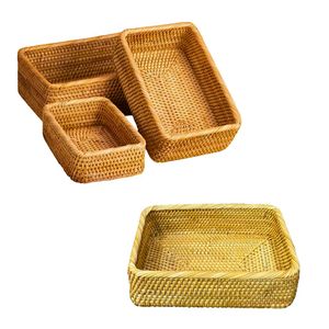 Durable Rectangular <b>Wicker</b> RATTAN <b>BASKET</b> / TRAY Rustic Home Decor and Restaurant Serving Trays - Product Image 1
