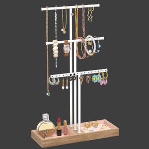 Wood Jewelry Organizer Stand with <b>Tray</b> for Necklaces Earrings Rings and <b>Perfumes</b> - Product Image 5