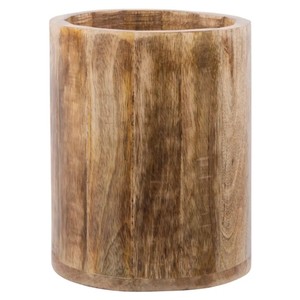Porte-ustensiles artisanal en bois de manguier noir avec rainures sculptées - Vente en gros - Product Image 3