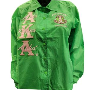 Green <b>Waterproof</b> Coach <b>Jacket</b> Lightweight Outdoor Windbreaker Casual Button Front <b>Jacket</b> Embroidered Design Fashion - Product Image 1