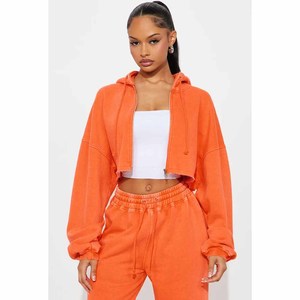 <b>Women's</b> Orange Hooded Cropped Hoodie Wide Leg Pants Tracksuit <b>Set</b> Printed Solid Acid Wash Distressed Ripped Casual Oversized - Product Image 4