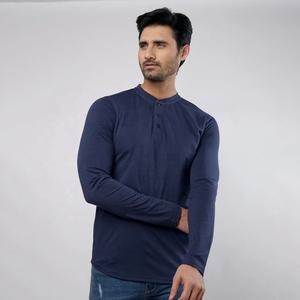Customizable Solid Slim Fit Men's <b>Henley</b> T-<b>Shirt</b> 100% Cotton Silk Screen Print Back Logo Blank Design Anti-Wrinkle Eco-Friendly - Product Image 1