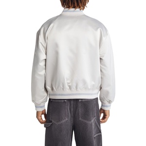 Veste universitaire personnalisée pour homme en blanc et bleu avec col montant en satin de haute qualité et logo frontal 2026 - Product Image 4