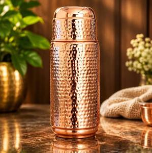 Copper Thermos Hammered Finish Eco-Friendly <b>1L</b> Handmade Portable Travel Drinkware <b>Bottle</b> with Luxury Style Lid - Product Image 1