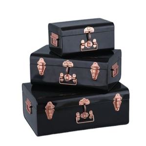Set Of 3 Black Coated Modern <b>Trunk</b> Box <b>Metal</b> Chest For Home Use Portable Lightweight For Cloths & Jewelry Store <b>Trunk</b> Box - Product Image 1