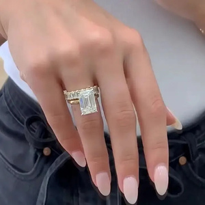 New Design 925 Moissanite Solitaire Emerald Cut Wedding <b>Ring</b> <b>Set</b> with 925 <b>Sterling</b> <b>Silver</b> in Yellow Gold Plated <b>Ring</b> for Women's - Product Image 6