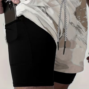 Sublimation Double <b>Layer</b> Jogger Workout Shorts Zipper Pocket Gym Fitness Wear Exercise 2 In 1 Shorts For Men's - Product Image 6