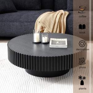 Mesa de Centro Redonda Negra Moderna y Minimalista con Borde Acanalado y Almacenamiento Oculto para Sala de Estar, Hotel o Apartamento - Product Image 3